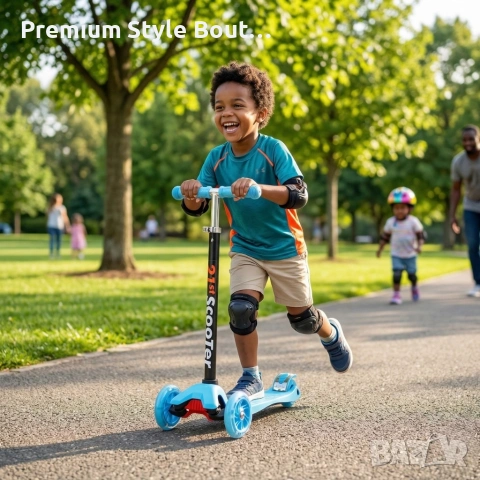 Детска тротинетка 21st Scooter със светещи колела, сгъваема, до 50кг – Синя, снимка 5 - Други - 53943131