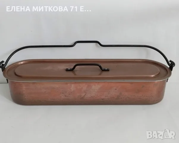Голям и масивен френски съд от мед с дръжки от ковано желязо-фабрично калайдисан, снимка 11 - Антикварни и старинни предмети - 55839170