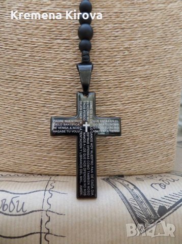 Колиета броеница с оникс и кръст от стомана. Ръчна изработка.Отличен подарък. Бижута Луди гъби., снимка 2 - Колиета, медальони, синджири - 30697033