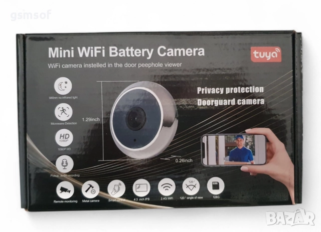 Wi-Fi камера за шпионка с вътрешен дисплей, Full HD, Tuya, Smartlige, снимка 5 - IP камери - 52704933