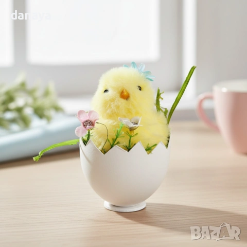 6513 Великденска декорация пиленце в яйце, 13 см, снимка 2 - Декорация за дома - 53912727