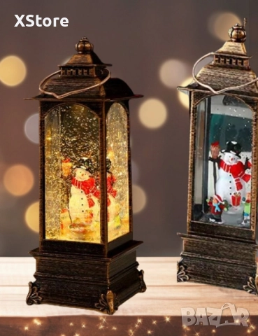 Коледна декоративна лампа със снежен човек в сребристо