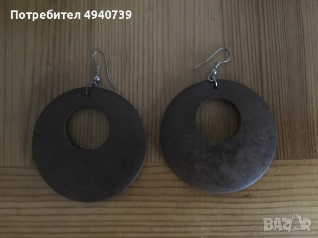 кръгли дървени обеци, снимка 2 - Обеци - 56086104