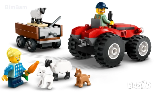 Конструктор LEGO® City 60461 - Червен фермерски трактор с ремарке и овца, снимка 3 - Конструктори - 52135827