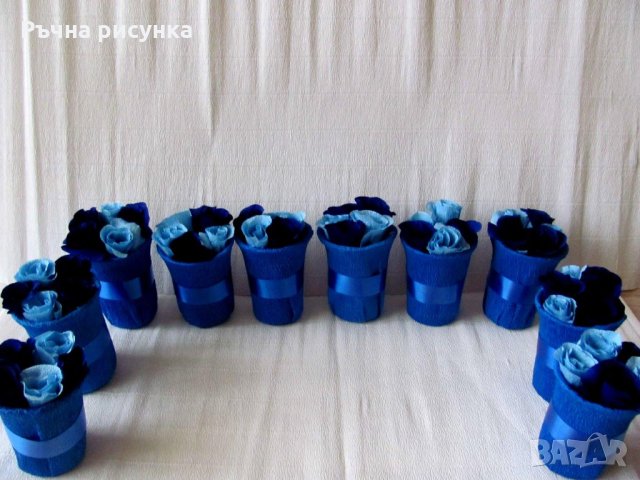 Букети и букетчета в синьо, снимка 4 - Изкуствени цветя - 31382192