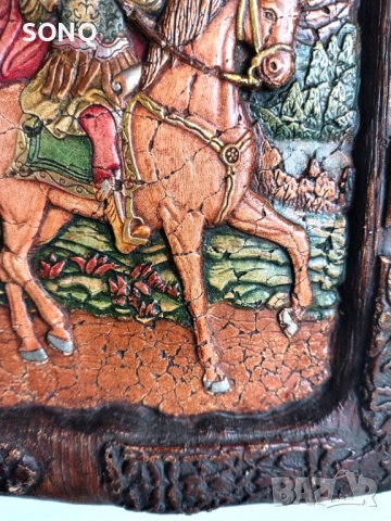 Прекрасна Много Стара Дървена Икона - Свети Мина, снимка 4 - Икони - 52125458