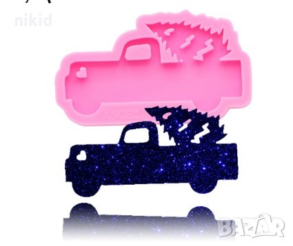 Автомобил Пикап с Елха плитък силиконов молд форма фондан украса смола шоколад