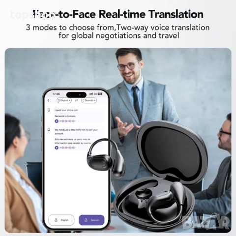 AI Слушалки-Преводач XP7 с Тъчскрийн – 135 езика, Bluetooth 5.4, 50ч батерия. Чисто нов продукт ..., снимка 8 - Слушалки и портативни колонки - 53216779