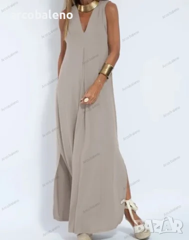 Дамска дълга лятна рокля с V-образно деколте, 4цвята , снимка 2 - Рокли - 41553600