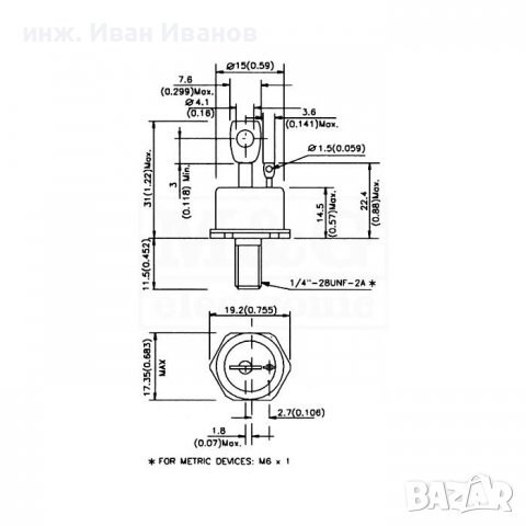 Тиристор КТ705 400V , 15A Тесла - Чехословакия, снимка 2 - Друга електроника - 39092721