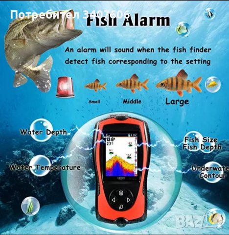 Сонар за риболов безжичен сонар Лъки с цветен LCD дисплей FF1108-1CW, снимка 17 - Такъми - 37005829