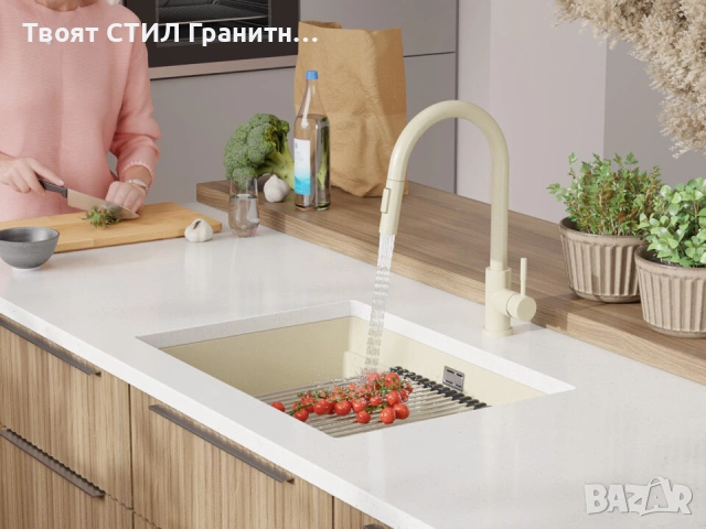 Бежова кухненска мивка за вграждане под плот Прага 70 Level 660 x 470 мм