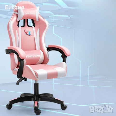 Геймърски стол с регулируема височина, лумбална възглавница и метална основа, снимка 2 - Столове - 53095483