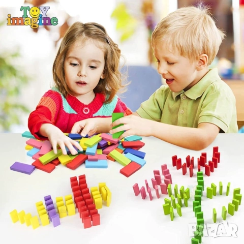 Комплект от 100броя цветни дървени блокчета