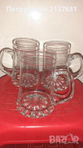 НОВИ  ! 3 броя СТЪКЛЕНИ  ХАЛБИ с дръжка- 0.500 мл, снимка 3 - Чаши - 38376912