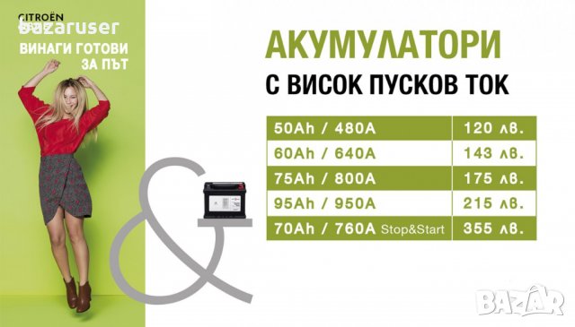 Акция Акумулатори Citroen с висок пусков ток: Цени от 120 лв. с ДДС, снимка 1 - Аксесоари и консумативи - 31019339