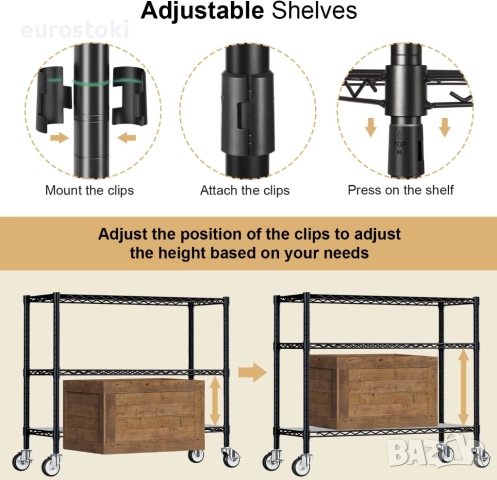 Wooruy Кухненски рафт, стойка за микровълнова фурна с 4 нива, с регулируеми рафтове и 6 S-образни , снимка 4 - Други - 52516382