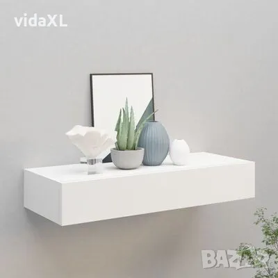 vidaXL Стенен рафт с чекмедже, бял, 60x23,5x10 см, МДФ（SKU:330255）, снимка 2 - Други - 48485755