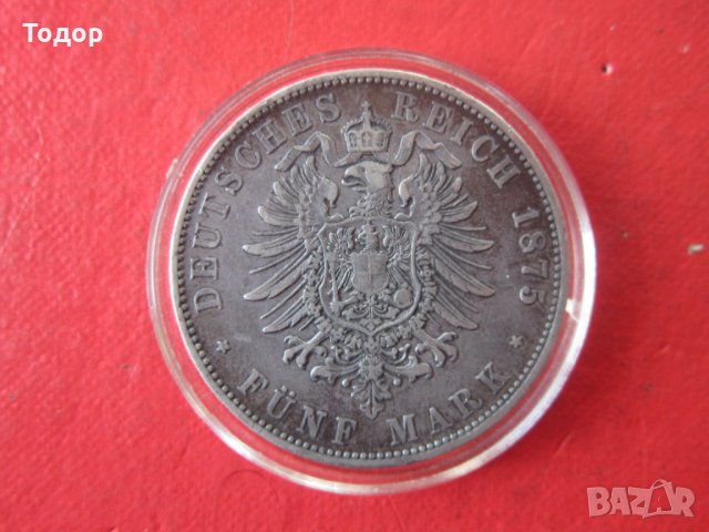 Талер 5 марки 1875 Германия сребърна монета , снимка 3 - Нумизматика и бонистика - 35018720