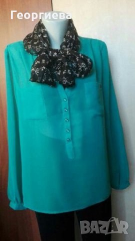 Синьо-зелена ефирна блуза Culture🍀💕 M/L,L🍀💕арт.120, снимка 1 - Блузи с дълъг ръкав и пуловери - 30098307