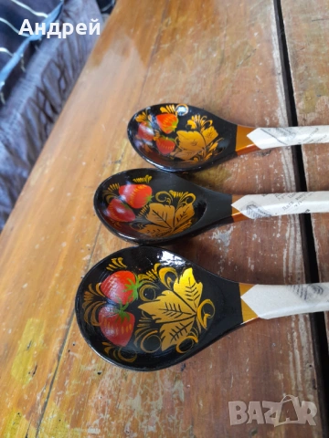 Стари Руски дървени лъжици,хохлома #7, снимка 2 - Други ценни предмети - 54313729