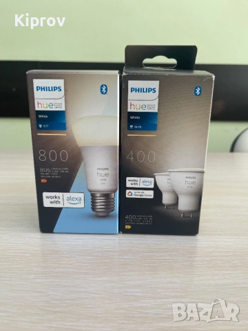💡 Philips Hue крушки – E27 White 9W + 2x GU10 White (димируеми)