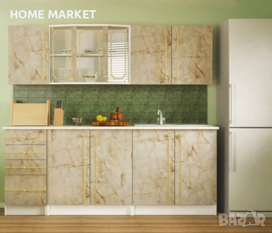 Кухня ALINA 2.00м тъмен мрамор/плот карара  Комплекта включва: Горен ред: Шкаф 40В, шкаф 80В, шкаф 8, снимка 2 - Кухни - 52248268