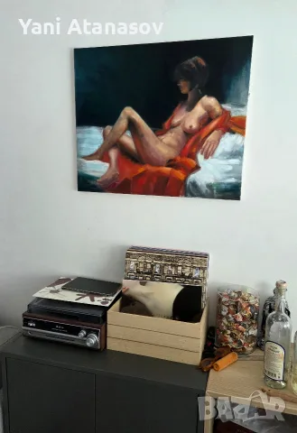 Авторска маслена картина "Тишина в червено“ (65×54 см)масло/платно, снимка 3 - Картини - 55874697