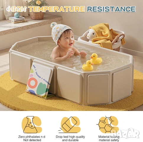Сгъваема бебешка вана с тапа за източване, 75 × 45 см с неплъзгаща се основа, снимка 7 - Други стоки за дома - 53944978