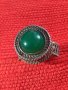 СРЕБЪРЕН СТАР 19 ВЕК ПРЪСТЕН с ГОЛЯМ ШЛИФОВАН КАМЪК ЗЕЛЕН АХАТ - СРЕБРО СТАРО ГРАДСКО БИЖУ 22478, снимка 2