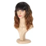 Омбре светло кафява перука с черни корени и бретон 45 см, снимка 4