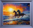 Картина с маслени бои - Пейзаж с коне, снимка 1 - Картини - 44311587
