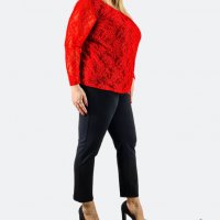 Дантелена дамска блуза в големи размери /червена/, снимка 3 - Ризи - 39787168