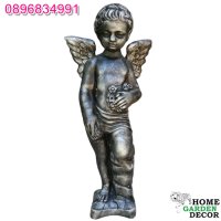 Фигура статуя ангел градинска от бетон в сребрист цвят, снимка 1 - Градински мебели, декорация  - 40694895
