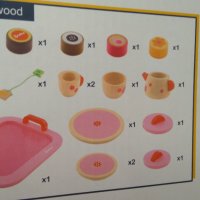 Чаено парти - Дървен детски комплект за симулации с поднос, чай и кексове, снимка 5 - Образователни игри - 36633848