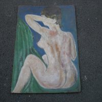 Kартина гола жена на фазер с масл.бои , снимка 1 - Антикварни и старинни предмети - 31868473