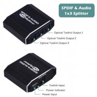 1х3 SPDIF Splitter TOSLINK Оптичен Сплитер за Цифрово Оптично Аудио 1Вход 3Изходa LPCM2 DTS DolbyAC3, снимка 2 - Ресийвъри, усилватели, смесителни пултове - 35225589