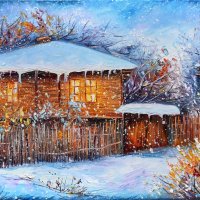 Стари къщи | Зимен пейзаж от Балкана, снимка 1 - Картини - 44160714