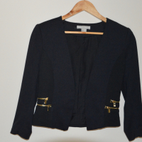 Елегантно тъмно синьо сако с четири декоративни ципа H&M, снимка 2 - Сака - 36576131