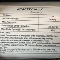 Мощен двуцилиндров компресор за автомобили KRAFTWORLD, снимка 3 - Аксесоари и консумативи - 30622615