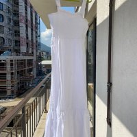 Нова дълга елегантна бяла рокля one size размер волани ластична горна част 100% памук памучна рокля , снимка 4 - Рокли - 42055857