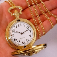 Унисекс джобен часовник от медицинска стомана с 18к златно покритие, снимка 1 - Луксозни - 44700096