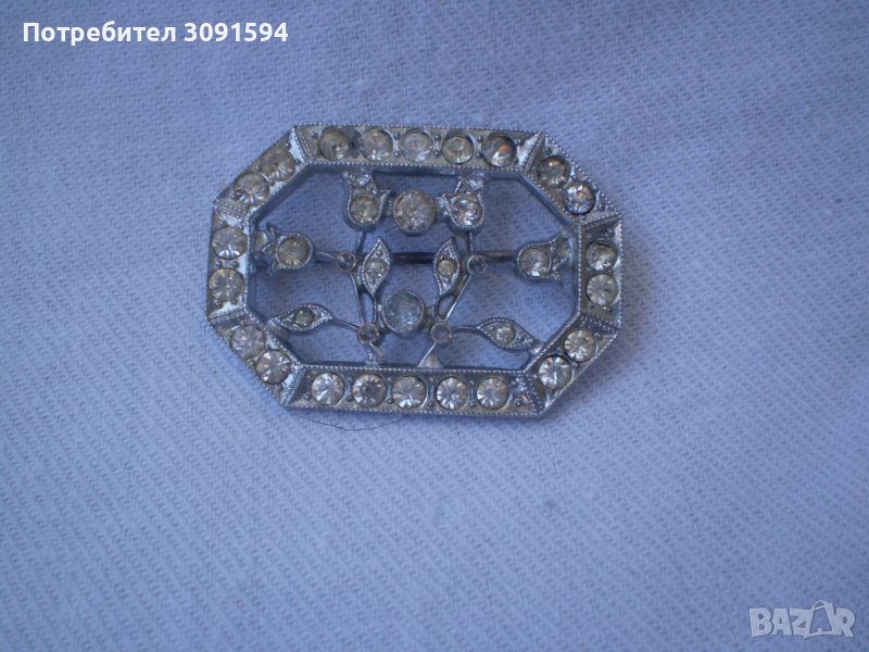 Старинна  аристократична брошка сребърно покритие е цирконий, снимка 1