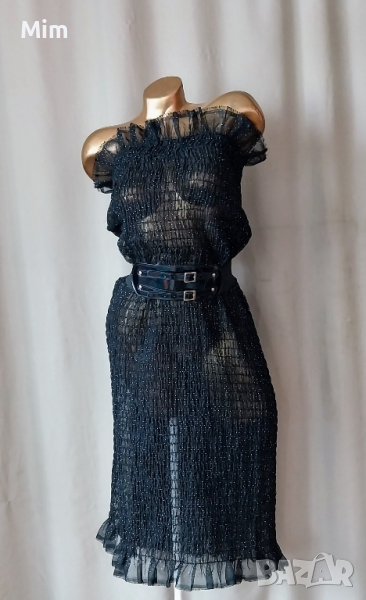 2XL/4XL Черна, прозрачна, ластична рокля със сребристи точки , снимка 1
