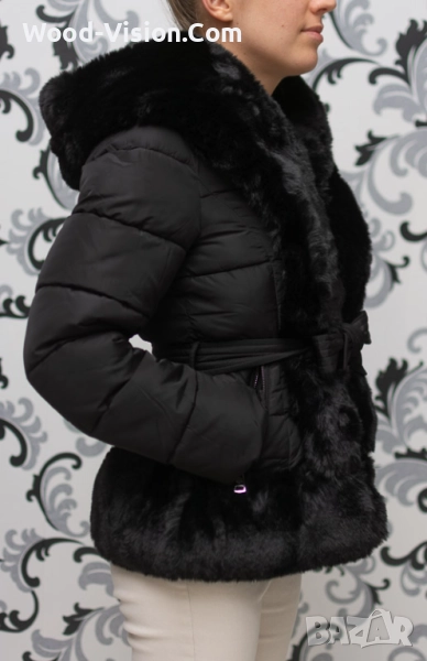 Дамско зимно яке с качулка - черно, снимка 1