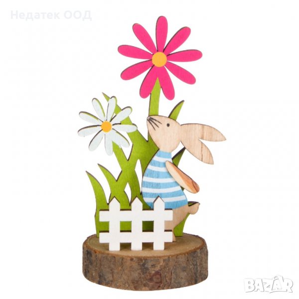 Великденска декорация, Заек Ограда, Дървена, 14см, снимка 1