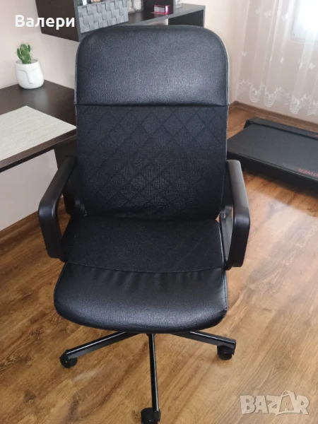 Черен кожен офис стол  , снимка 1