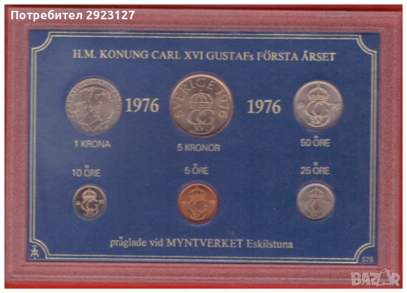 БАНКОВ СЕТ С ШЕСТ МОНЕТИ 1976 ГОДИНА - ШВЕЦИЯ, снимка 1