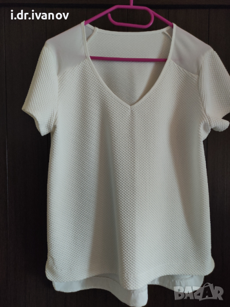 бяла външна стилна блуза с остро деколте , снимка 1