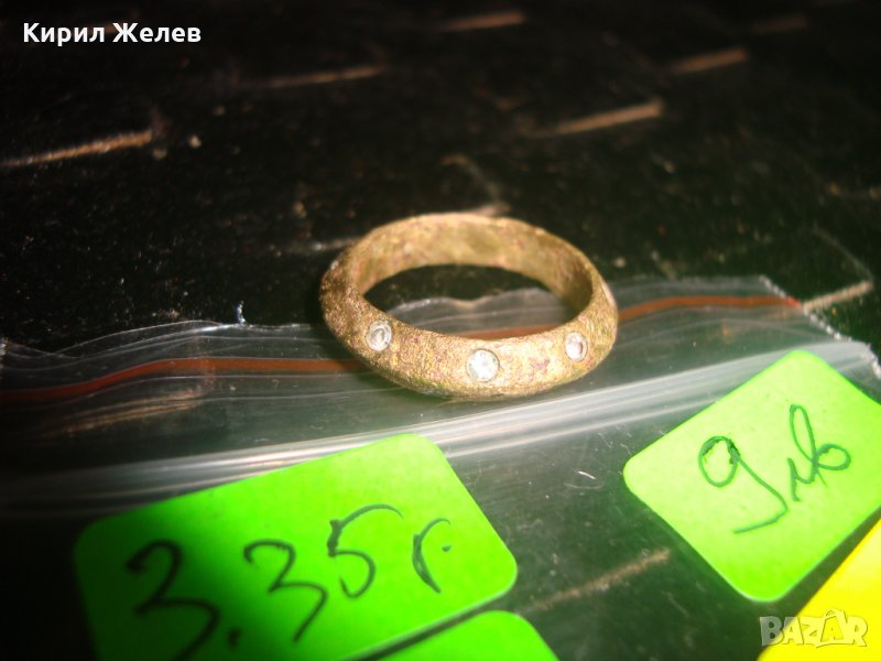 СТАРА РЪЧНО РАБОТЕНА МЕДНО-БРОНЗОВА ХАЛКА с ИКРУСТИРАНИ КАМЪНИ ЦИРКОН ВИНТИДЖ ПРЪСТЕН 20960, снимка 1